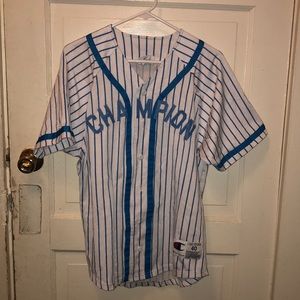 Champion Striped Blue and White Baseball Jersey